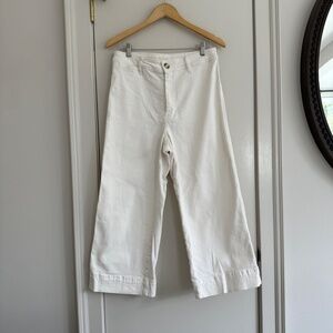 H&M Off-White High Rise Wide Leg Cropped Jeans White Sailor Denim Size 12